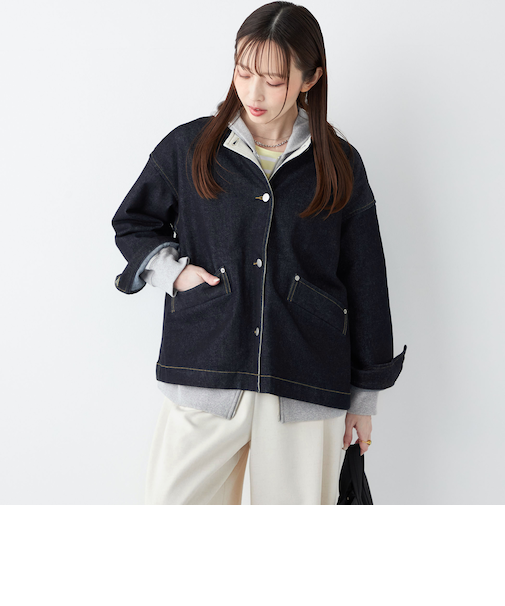 《予約》SHIPS Colors:〈洗濯機可能〉デニム ノーカラー ジャケット◆