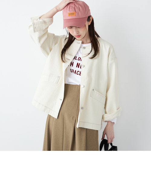 予約》SHIPS Colors:〈洗濯機可能〉デニム ノーカラー ジャケット