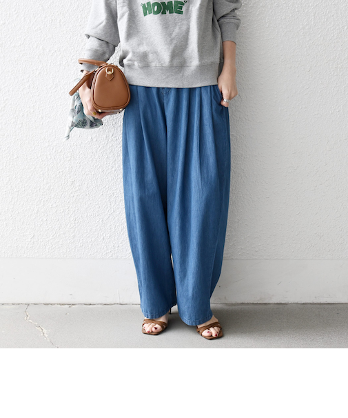 《予約》SHIPS any:〈洗濯機可能〉ライト デニム バレル タック パンツ