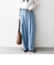 《予約》SHIPS any:〈洗濯機可能〉ライト デニム バレル タック パンツ