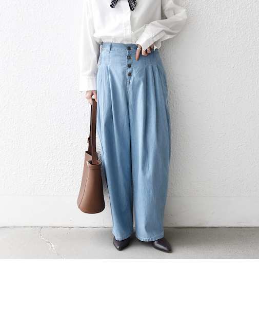 《予約》SHIPS any:〈洗濯機可能〉ライト デニム バレル タック パンツ