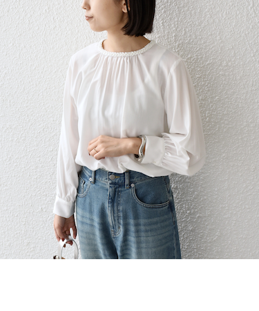 《予約》SHIPS Colors:〈手洗い可能〉デコレーション クルーネック ブラウス◆