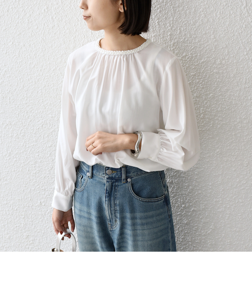 《予約》SHIPS Colors:〈手洗い可能〉デコレーション クルーネック ブラウス◆