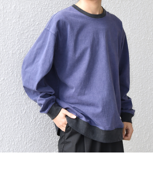 【SHIPS any別注】ONEITA: ケミカルウォッシュ リラックス リンガー Tシャツ(ロンT)◆