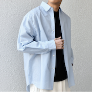 SHIPS any: JAPAN MADE ブルー ストライプ/ソリッド レギュラーカラー シャツ◆