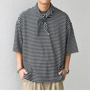 SHIPS any:〈洗濯機可能〉マリンテイスト ボーダー リラックス Tシャツ(スカーフ付き)◆