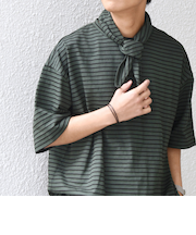 SHIPS any:〈洗濯機可能〉マリンテイスト ボーダー リラックス Tシャツ(スカーフ付き)◆