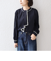 《予約》SHIPS Colors:〈手洗い可能〉バイカラー トリム ボウタイ ブラウス◆