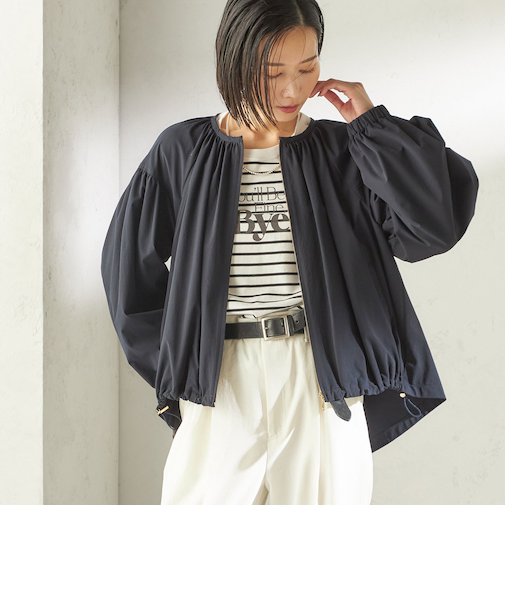 《予約》〈 接触冷感 / 撥水加工〉TEXBRID(R) タフタ ギャザー 羽織 ブルゾン