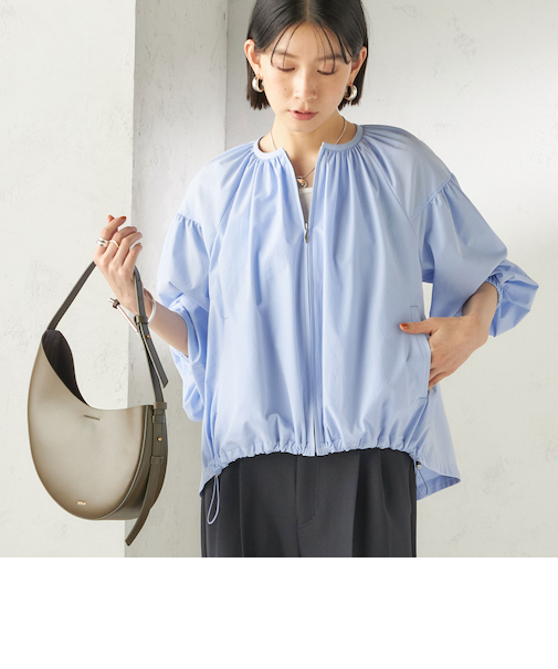 《予約》〈 接触冷感 / 撥水加工〉TEXBRID(R) タフタ ギャザー 羽織 ブルゾン