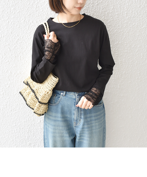 《予約》SHIPS Colors:〈手洗い可能〉レース 切替スリーブ カットソー◆