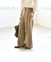 《予約》quaranciel:〈洗濯機可能〉ハイウエスト ボタン 2タック ワイド パンツ