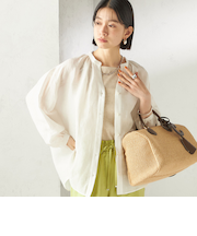 《予約》〈手洗い可能〉IMPERIAL LINEN 混 バンドカラー スキッパー シャツ