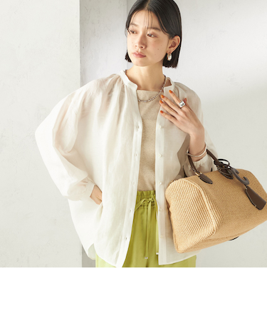 《予約》〈手洗い可能〉IMPERIAL LINEN 混 バンドカラー スキッパー シャツ