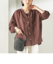 《一部追加予約》〈手洗い可能〉IMPERIAL LINEN 混 バンドカラー スキッパー シャツ