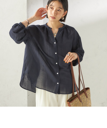 《予約》〈手洗い可能〉IMPERIAL LINEN 混 バンドカラー スキッパー シャツ