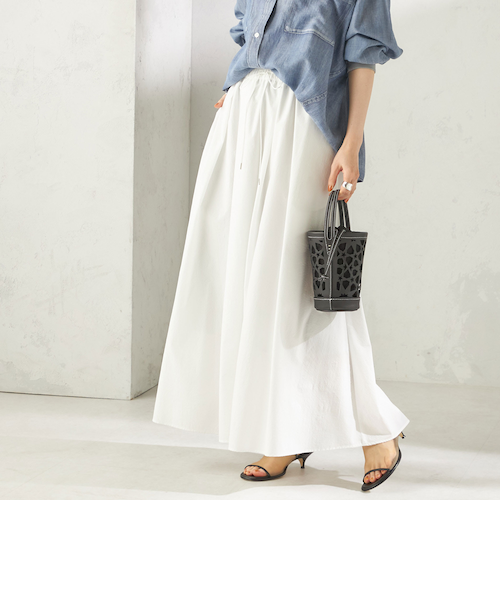 予約》〈 接触冷感 / 撥水加工〉TEXBRID(R) タフタ ギャザー スカート