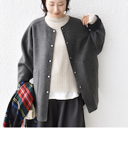 セミ 梳毛 配色 リバー ノーカラー コート