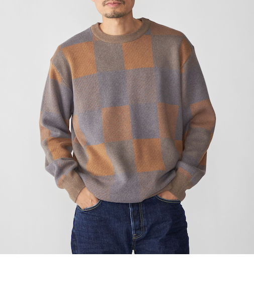 SHIPS: 〈洗濯機可能〉チェック コットンカシミヤ クルーネック