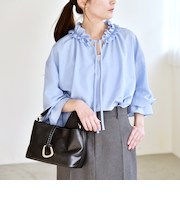 《予約》quaranciel:〈洗濯機可能〉フリルカラー リボン ロングスリーブ ブラウス