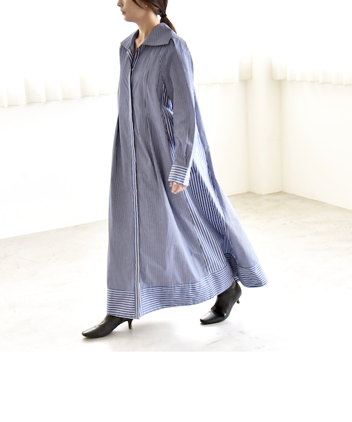 《予約》quaranciel:〈洗濯機可能〉ビッグカラー Aライン シャツ ワンピース