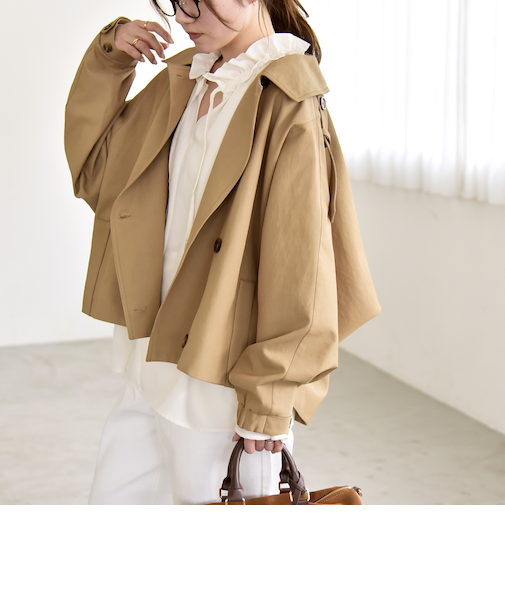 《予約》quaranciel: ドルマンスリーブ ショート トレンチ コート