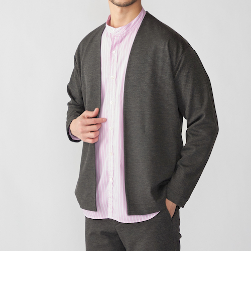 SHIPS: 〈セットアップ対応〉ジャカード ノーカラー カーディガン