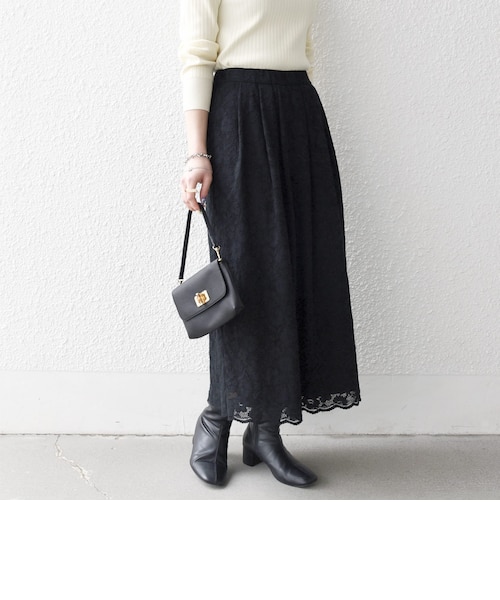 SHIPS any:フラワー メッシュ レース タック セミフレア スカート SHIPS any:〈手洗い可能〉フラワー メッシュ レース タック セミフレア
