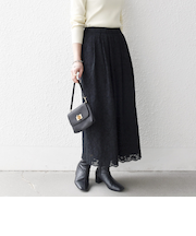 《予約》SHIPS any:〈手洗い可能〉フラワー メッシュ レース タック セミフレア スカート