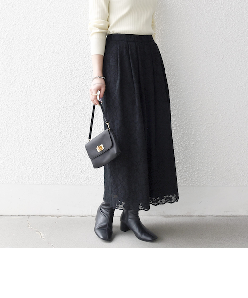 《予約》SHIPS any:〈手洗い可能〉フラワー メッシュ レース タック セミフレア スカート