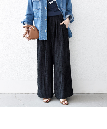 《予約》SHIPS any:〈洗濯機可能〉ウェーブ ジャカード タック ワイド パンツ
