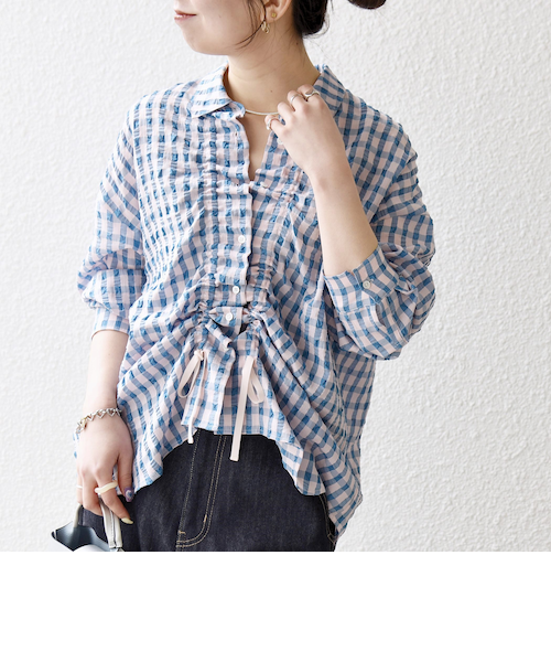 予約》SHIPS any:〈洗濯機可能〉ギンガムチェック サッカー ドロスト