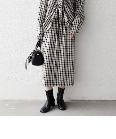 《予約》SHIPS any:〈洗濯機可能〉ギンガムチェック サッカー タイト スカート