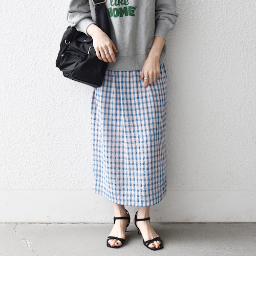 予約》SHIPS any:〈洗濯機可能〉ギンガムチェック サッカー タイト