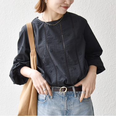 《予約》【WEB限定】SHIPS any:〈洗濯機可能〉フラワー モチーフ ハシゴレース クルーネック ブラウス