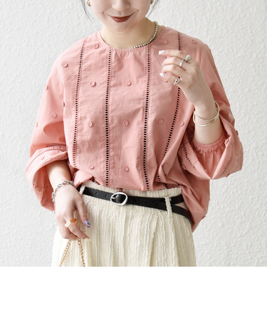 《予約》【WEB限定】SHIPS any:〈洗濯機可能〉フラワー モチーフ ハシゴレース クルーネック ブラウス