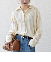 SHIPS any:〈洗濯機可能〉ウェーブ ジャカード ドロスト シャツ