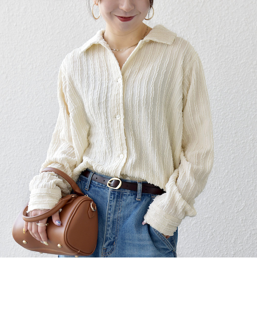 SHIPS any:〈洗濯機可能〉ウェーブ ジャカード ドロスト シャツ