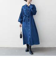 《予約》SHIPS any:〈手洗い可能〉シアー デニム ポケット ロング シャツ ワンピース