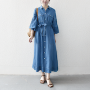 《予約》SHIPS any:〈手洗い可能〉シアー デニム ポケット ロング シャツ ワンピース