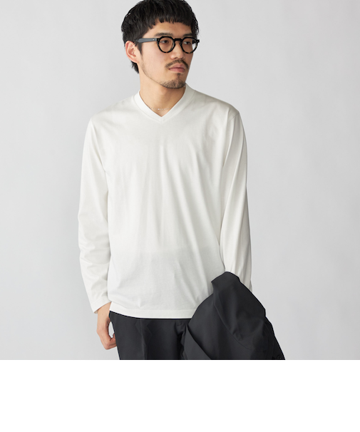 【WEB限定】SHIPS:〈手洗い可能/抗菌/防臭〉シルケット ビズ Vネック ロングスリーブ