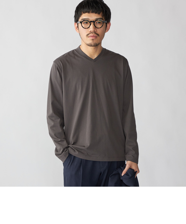 【WEB限定】SHIPS:〈手洗い可能/抗菌/防臭〉シルケット ビズ Vネック ロングスリーブ