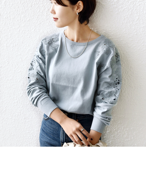 《予約》【WEB限定】〈手洗い可能〉ショルダー レース コンビ ニット プルオーバー