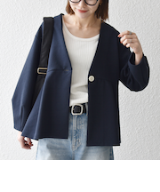 《予約》SHIPS any:〈手洗い可能〉ダンボール ペプラム Vネック ジャケット