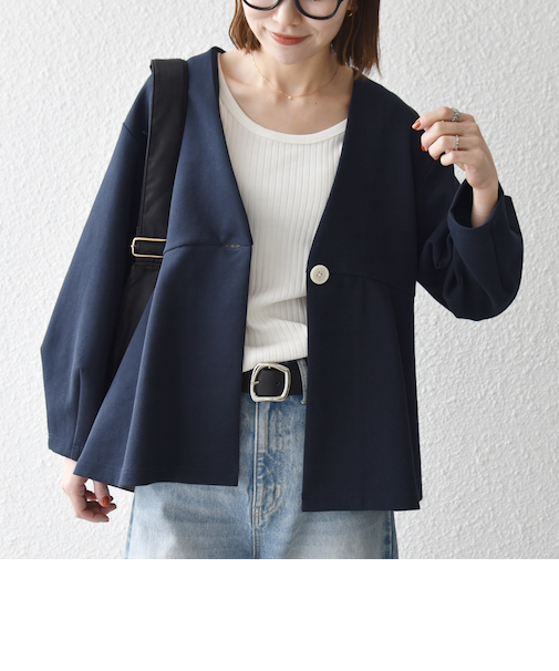 《予約》SHIPS any:〈手洗い可能〉ダンボール ペプラム Vネック ジャケット