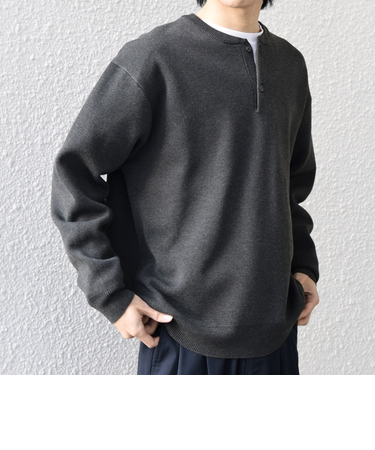 SHIPS any:〈手洗い可能〉ミラノリブ コットンライク ヘンリーネック ニット◆