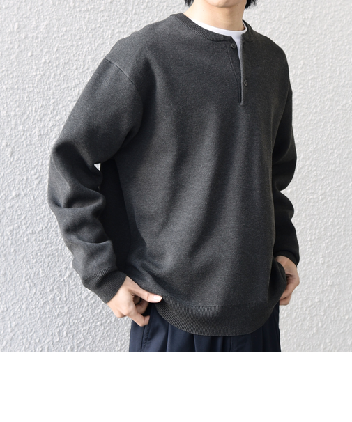 SHIPS any:〈手洗い可能〉ミラノリブ コットンライク ヘンリーネック ニット◆