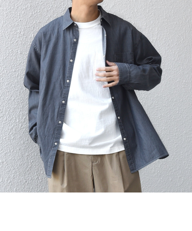 SHIPS any: 3.5oz スーパーライト デニム スナップ ボタン リラックス シャツ◆