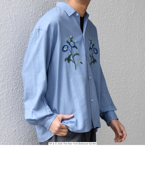 【SHIPS any別注】NYBG: フラワー ロゴ 刺繍 リラックス リネン ミックス シャツ◆