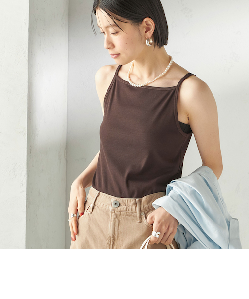 《予約》【SHIPS別注】GGG:〈手洗い可能〉スクエアネック リブ タンクトップ